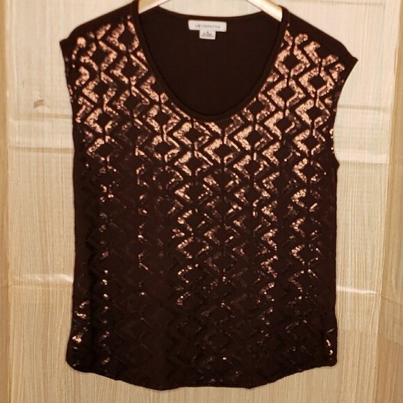 Liz Claiborne Womens Brow Stretchy Sleeveless Sequin Top Medium - Picture 1 of 5